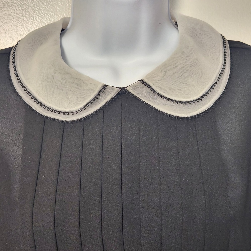 Vtg 80s Donna Morgan Small Pleated Sheer Chiffon Midi Dress Peter Pan Collar - Picture 3 of 15
